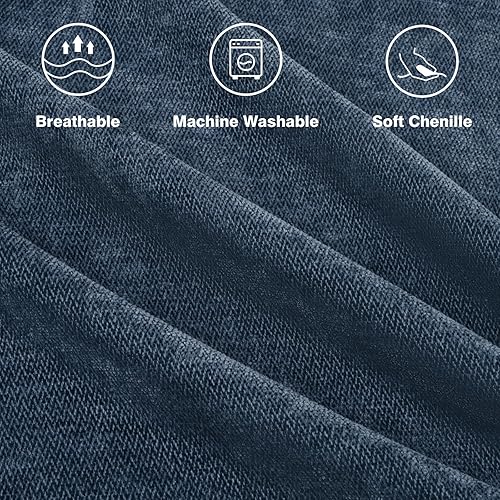 Miniatura 3 de Juego de 2 fundas de almohada cuadradas de color azul marino de 18 x 18 pulgadas, juego de 2 fundas de almohada rústicas con borlas, fundas de cojín