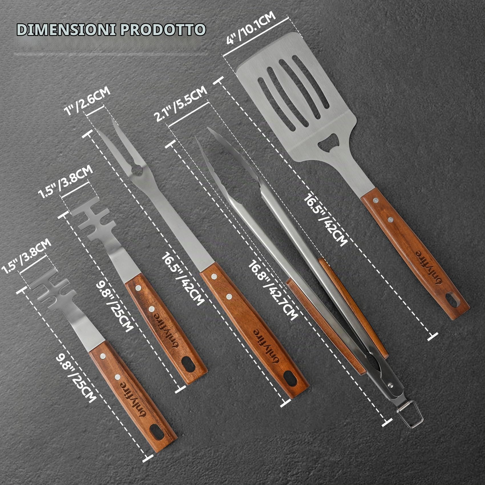 onlyfire Set di Attrezzi per Il Barbecue da 5 Pezzi, Spatola per Piastra Forata, Pinze da Cucina, Forchetta per Grill e 2 Pezzi Sollevatore per Griglia, Utensili per Grigliate e Cucina All'aperto