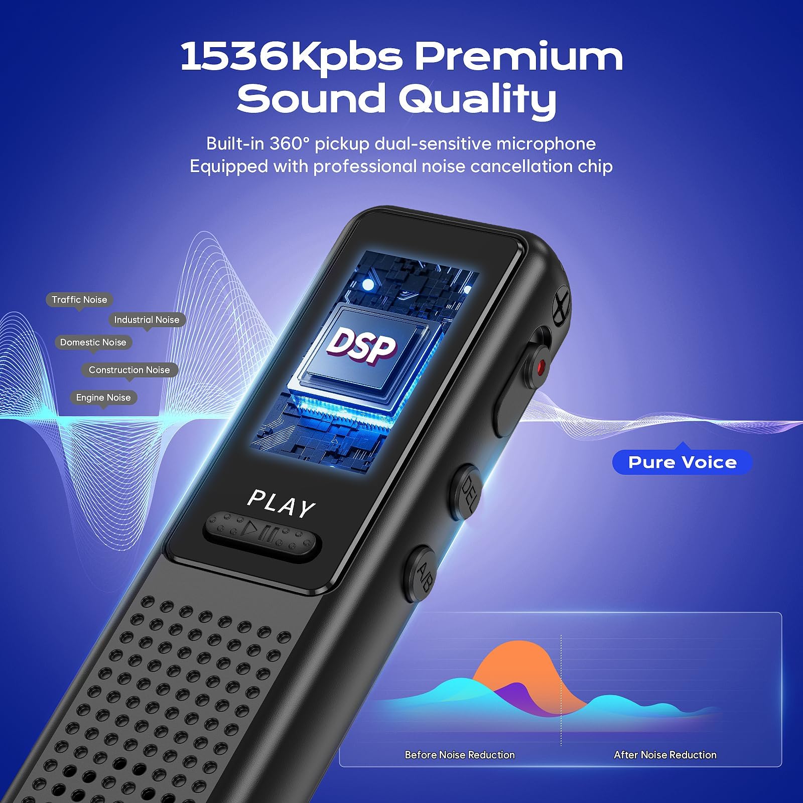 Arvox 32GB Voice Recorder Device with AI Noise Reduction & Mp3 Player with Earphones,Audio Recording Device/Voice Recorder Mic Upto 50 Hours for Meetings/Lectures (Black) — Amazon image 3