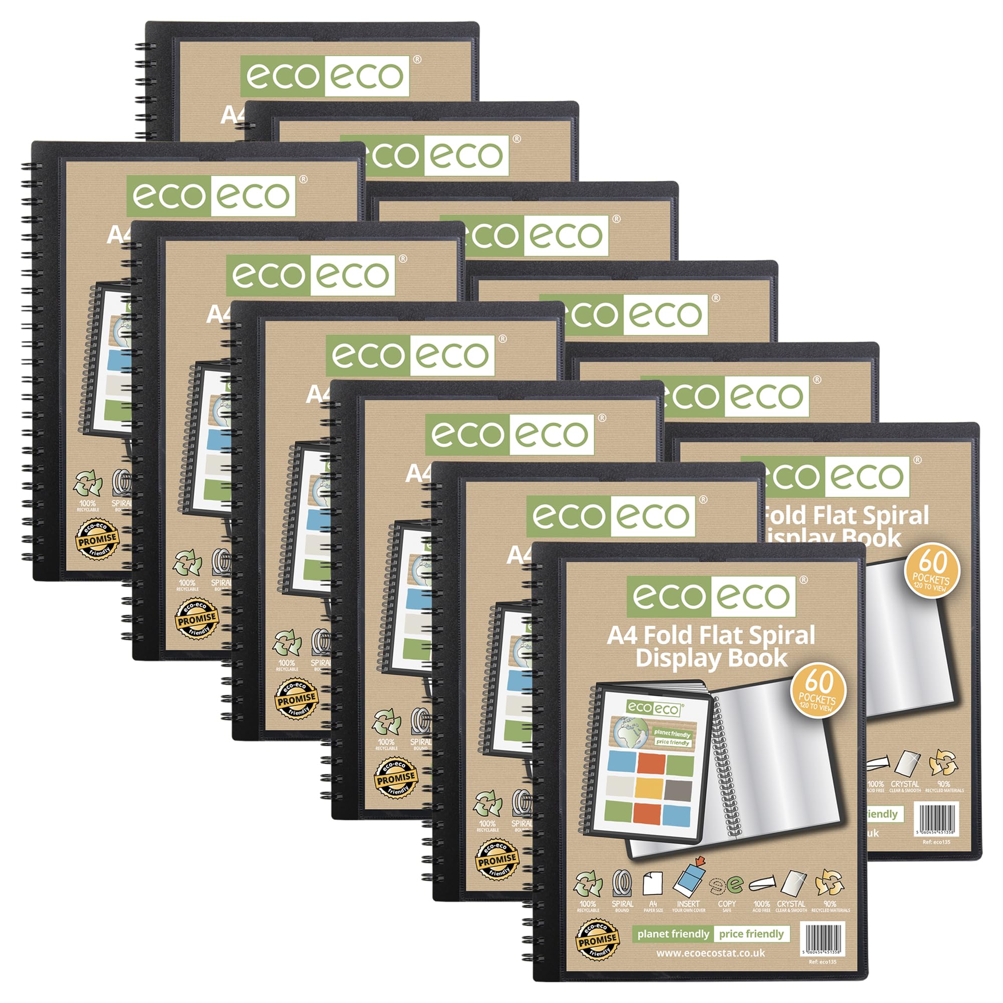 eco-eco - Cuaderno de espiral (A4, 50% reciclado, 60 fundas, 12 unidades, 135 x 12 cm)