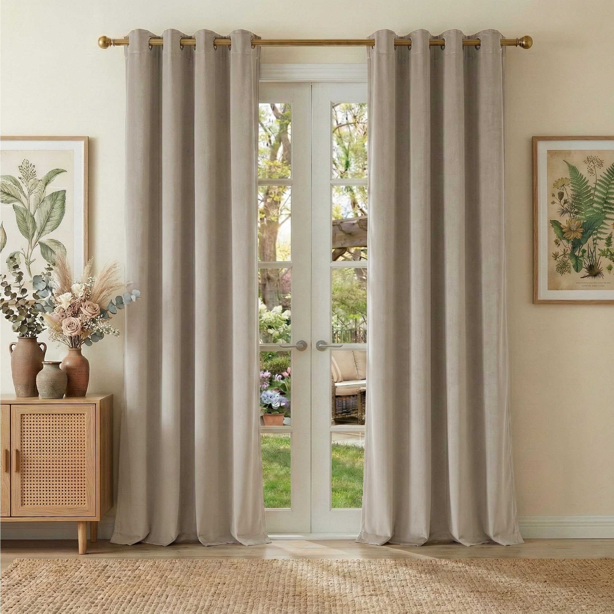 NICETOWN Khaki 100% Blackout Velvet Curtains 84 inch Long 52 Wide, Sound Dampening Room Darkening Luxury Elegant Window Treatment Drapes for Baby Room
