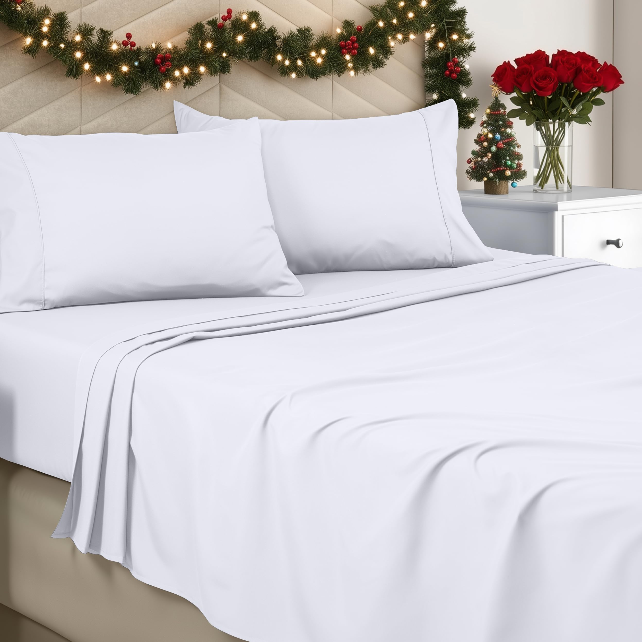 Utopia Bedding King Sheet Set - Brushed Microfiber - Soft Bed Sheets for King Size Bed - Includes 1 Fitted, 1 Flat, & 2 Pillow Cases - Deep Pocket (White)