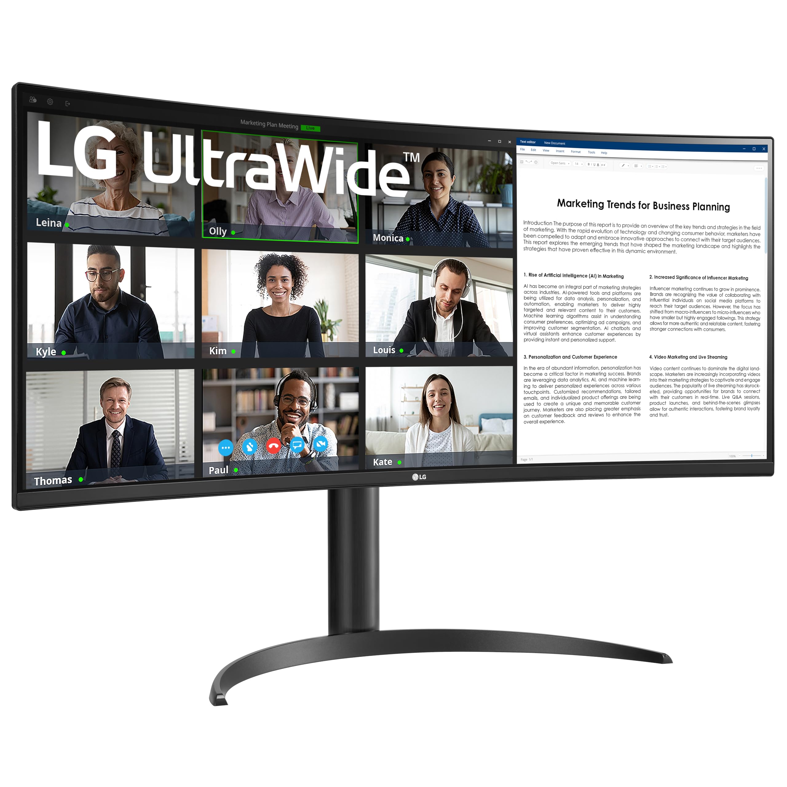 LG 34WR55QK-B 86.4 cm UltraWide WQHD (3440 x 1440) Curved Computer Monitor, 100Hz, 5ms, HDR10, Reader Mode, HDMI, DisplayPort, USB Type-C, Neigung/Höhenverstellbarer Ständer, Schwarz
