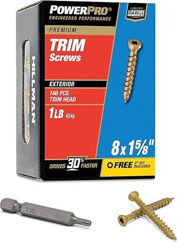Power Pro 48630 Tornillos de molde, #8 x 1-58", tornillos multiusos para madera, cubierta, compuesto y moldura exterior, resistente a la corrosión,