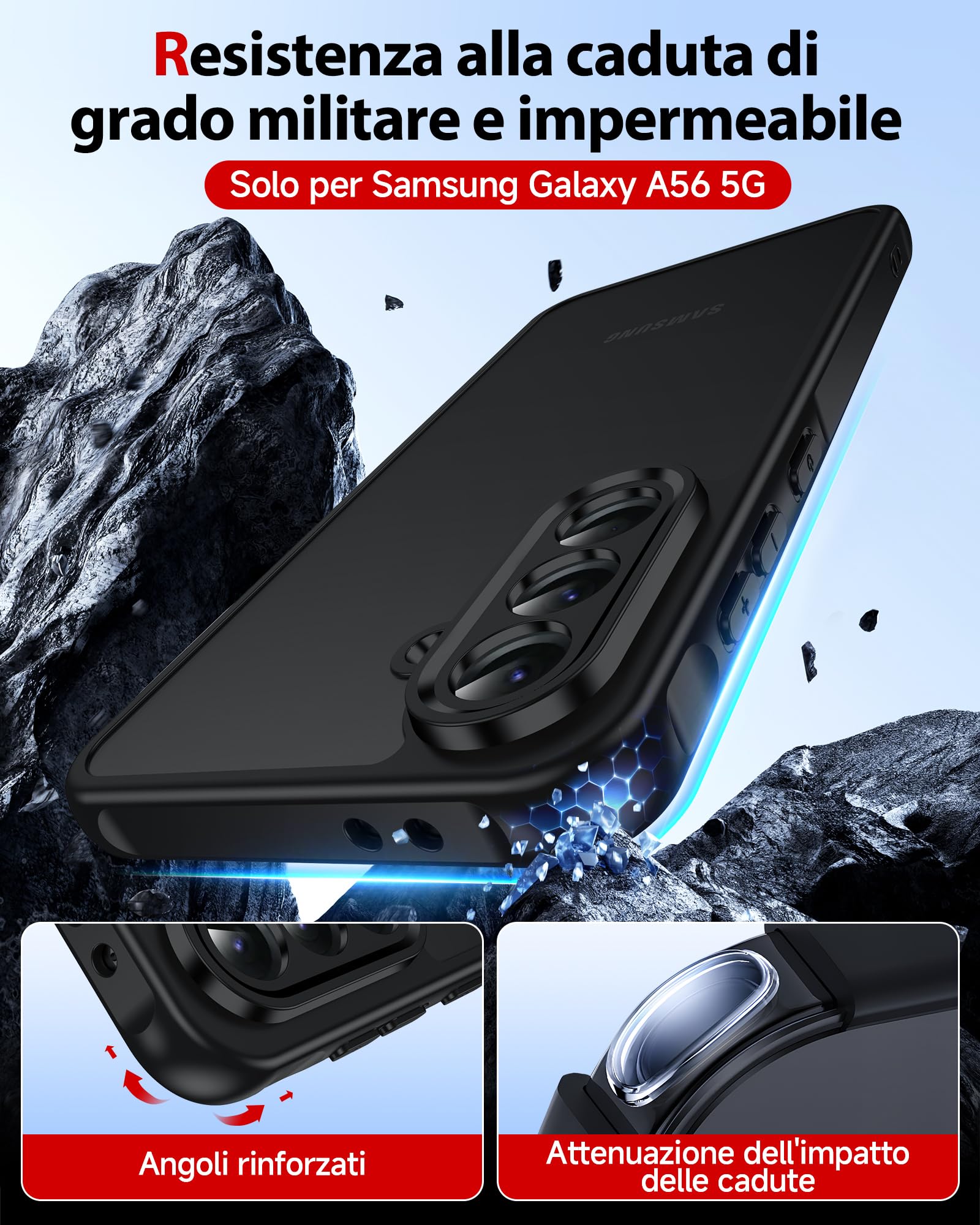 LeYi Cover per Samsung Galaxy A56 5G con 2 Vetro Temperato, Custodia per A 56 Protezione Fotocamera Traslucida Opaca Anti-Impronte Resistente ai Graffi Paraurti in TPU Antiurto Protettiva Case, Nero