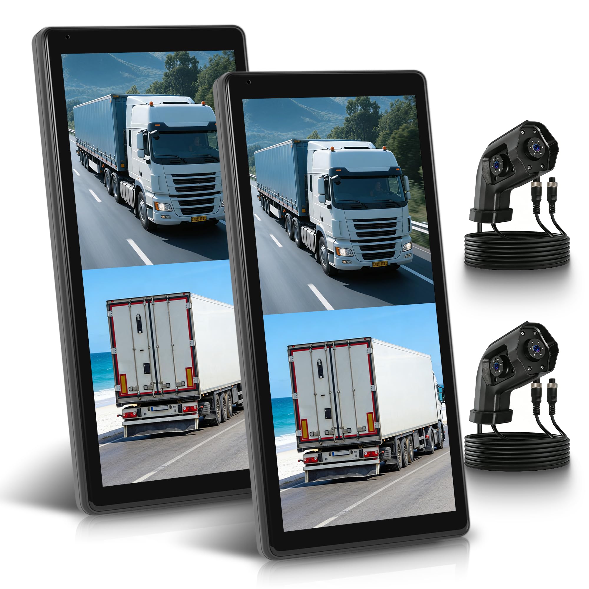 LKW Dual Rétroviseur Dashcam avec 2 Caméras de Recul, Rétroviseur Écran Vertical pour Camions et Bus, 10,36 Pouces Écran Tactile Systèmes BSD/DVR/Enregistrement en Boucle/IP68 Étanche/Vision Nocturne