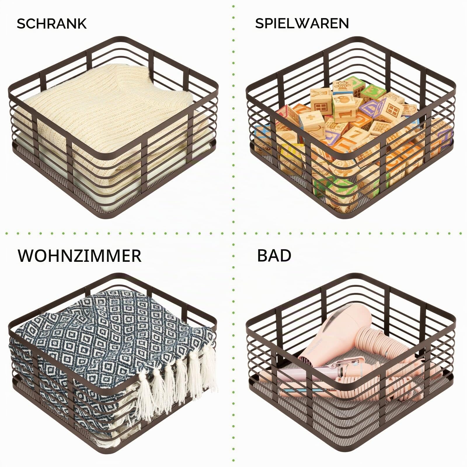 mDesign Allzweckkorb aus Metalldraht – praktischer Aufbewahrungskorb für Küche und Haushalt – kompakter und universeller Drahtkorb – 3er-Set – bronzefarben