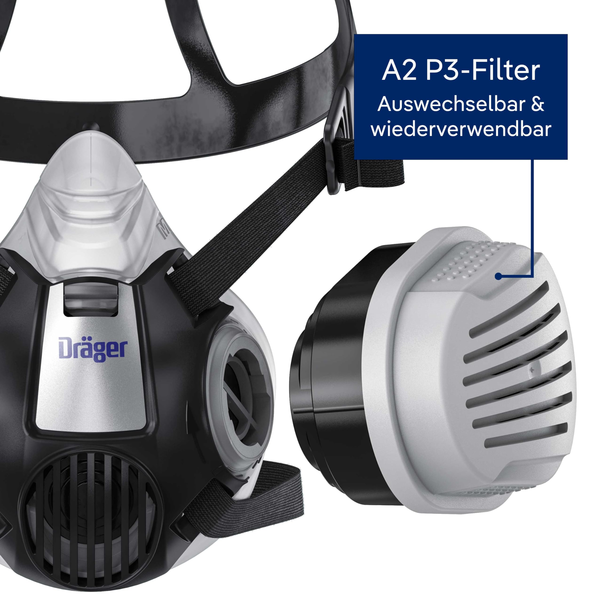 Dräger X-plore 3300 Lackiererset, Atemschutzmaske mit A2P3 Kombi-Filter – Halbmaske für Maler & Lackierer, zuverlässiger Schutz gegen Dämpfe, Gase und Feinstaub, Größe M