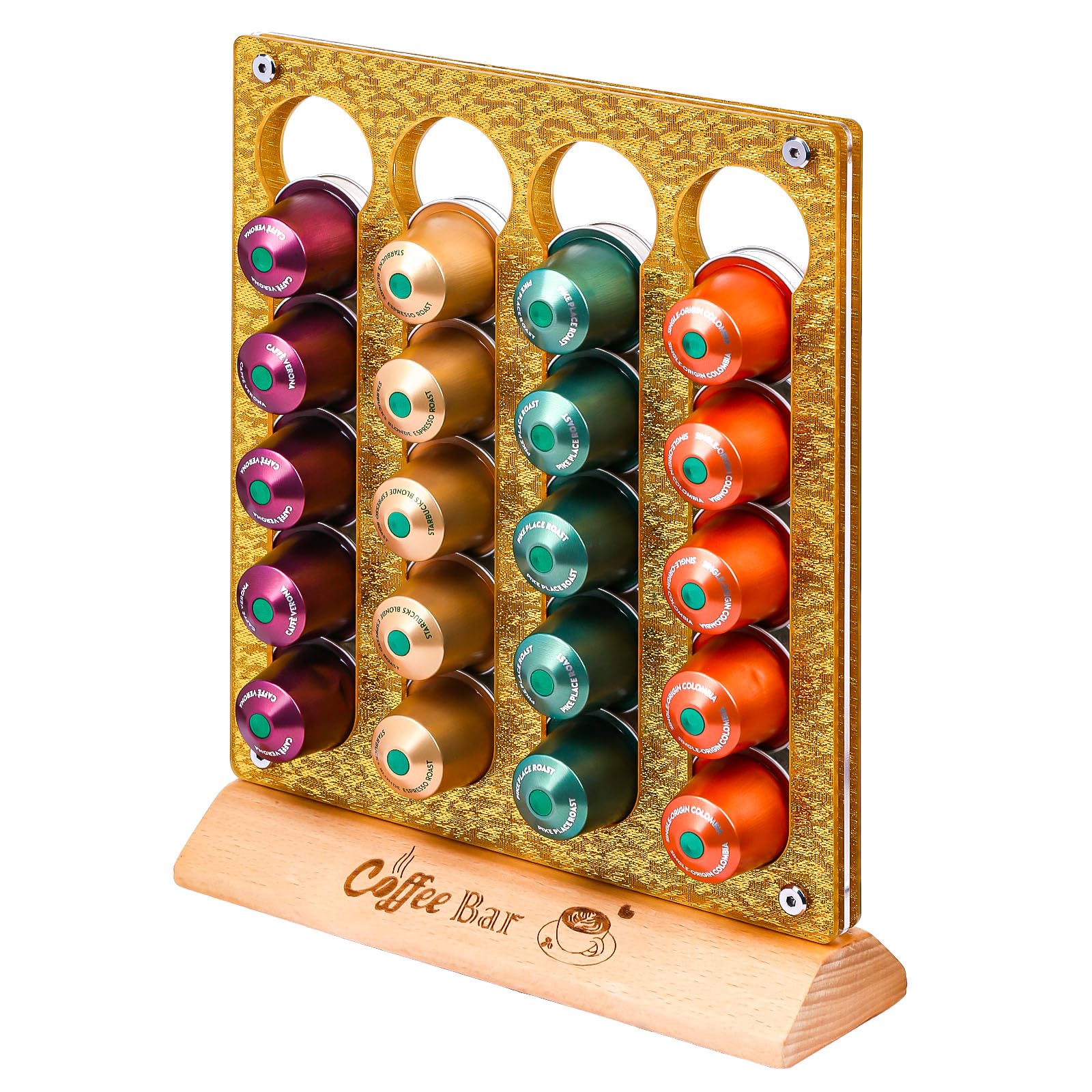 Organiseur de tiroir pour capsules Nespresso en or pailleté pour comptoir de cuisine