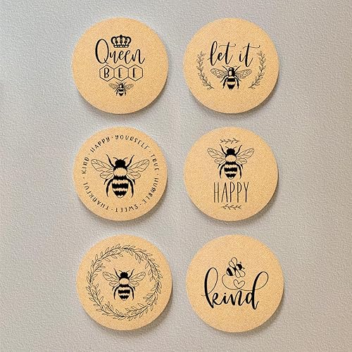 Miniatura 3 de Juego de 6 posavasos para bebidas con soporte, posavasos de madera de corcho absorbente para tazas, escritorio, mesa de oficina, cocina, decoración