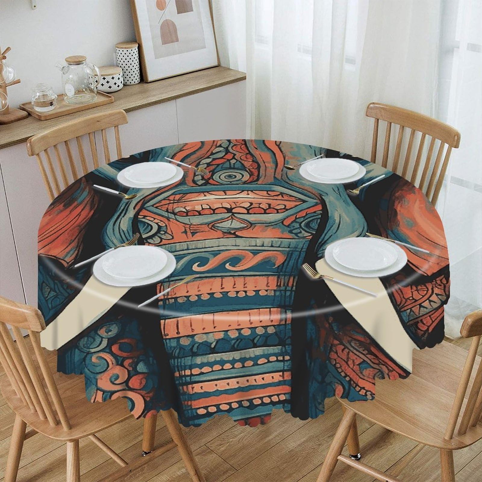 VstaDank - Abstract Elephant Round Tablecloth 60 Inch Easy Clean Round Thick Decorative Polyester Tablecloth for Dining Kitchen Party Farmhouse Outdoor