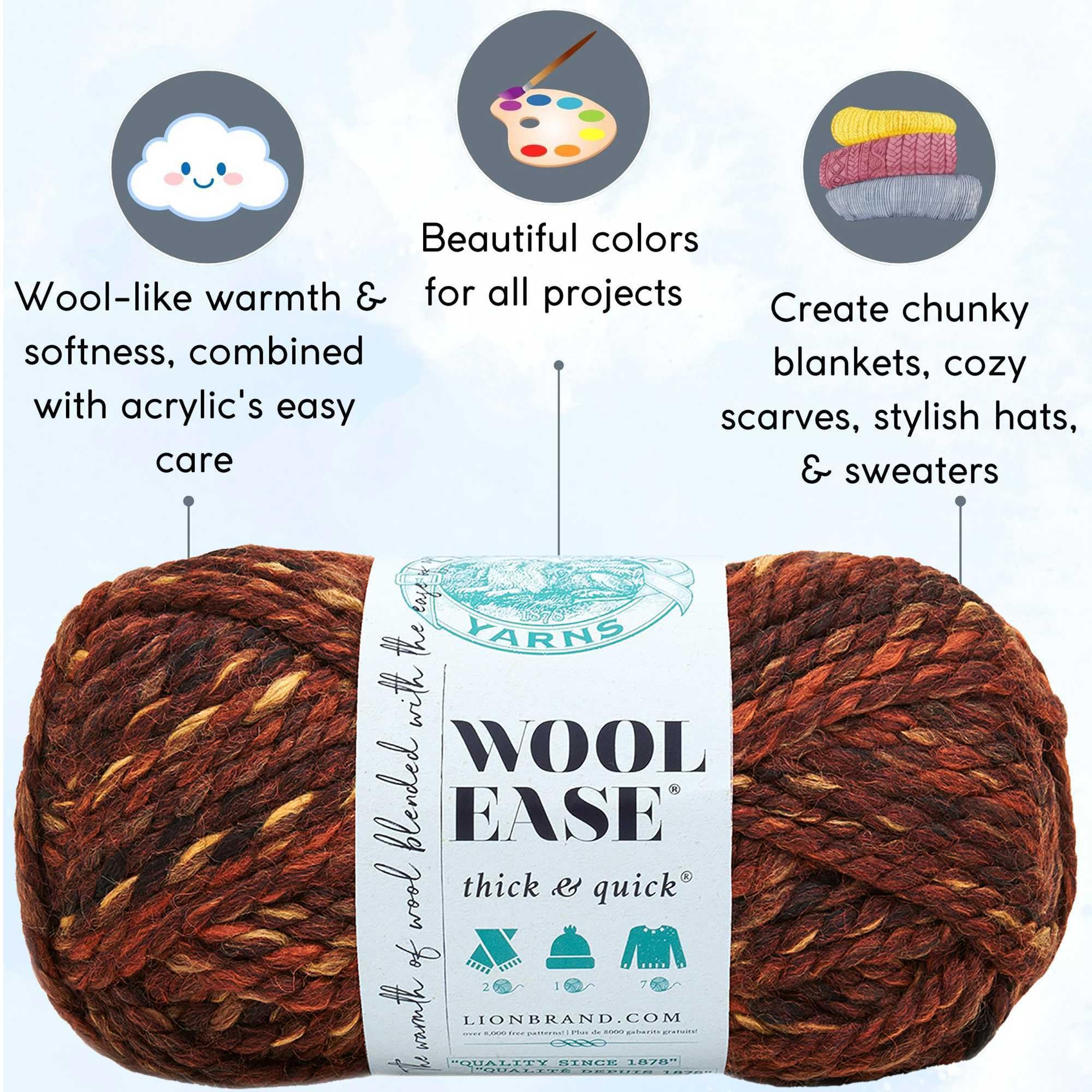 Lion Brand Yarn Wool Ease Thick & Quick 640-501 Sequoia Print | CYC #6 Super-Bulky, 80 % Acryl, 20 % Wolle, ideal zum Häkeln, Stricken von Decken, Überwürfen, 6 Knäueln