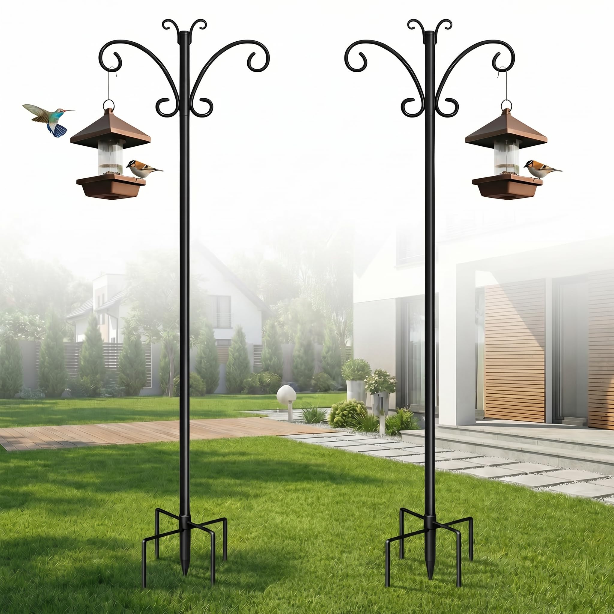 Hoofun 2 Pack Bird Feeder Pole Shepherd Hook 92 Inch Stand