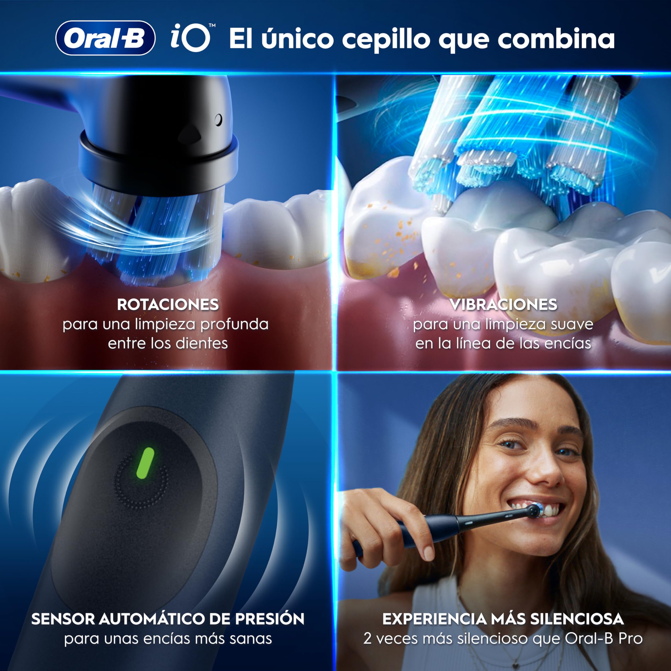 Oral-B iO 2 Cepillo de Dientes Eléctrico Azul Mar, 1 Cabezal, 1 Estuche De Viaje, 3 Modos De Cepillado, Sensor De Presión y Temporizador, Diseñado por Braun, Edición Limitada