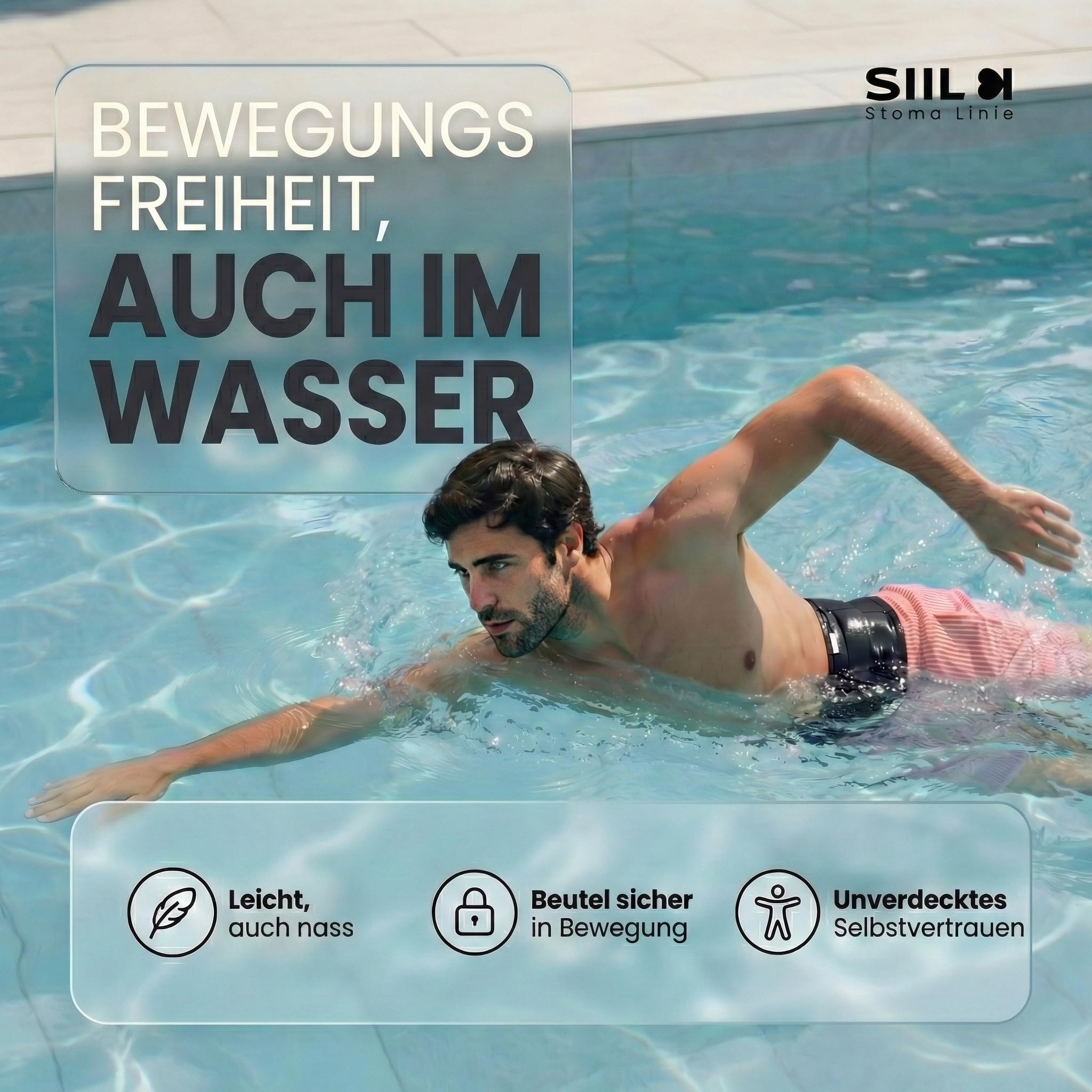 SIIL Stoma Gürtel Schwarz Ostomy Belt | Ostomie Support Gürtel | Sport & Schwimmen | Ostomiebeutelhülle | Innentasche für Stomabeutel