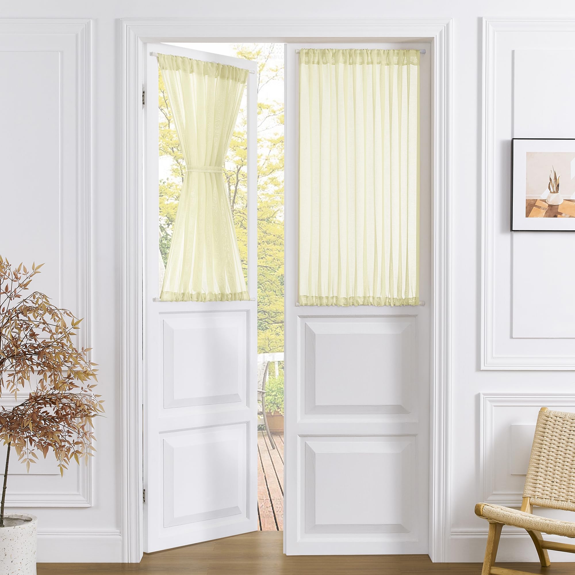 Tollpiz Short Sheer Door Curtains Closet Linen Textured Curtains Sheer Doorway Light Filtering Voile Patio Door Rod Pocket Curtain French Door, 54 x 40 inches Long, Transparent Yellow, Set of 1 Panel
