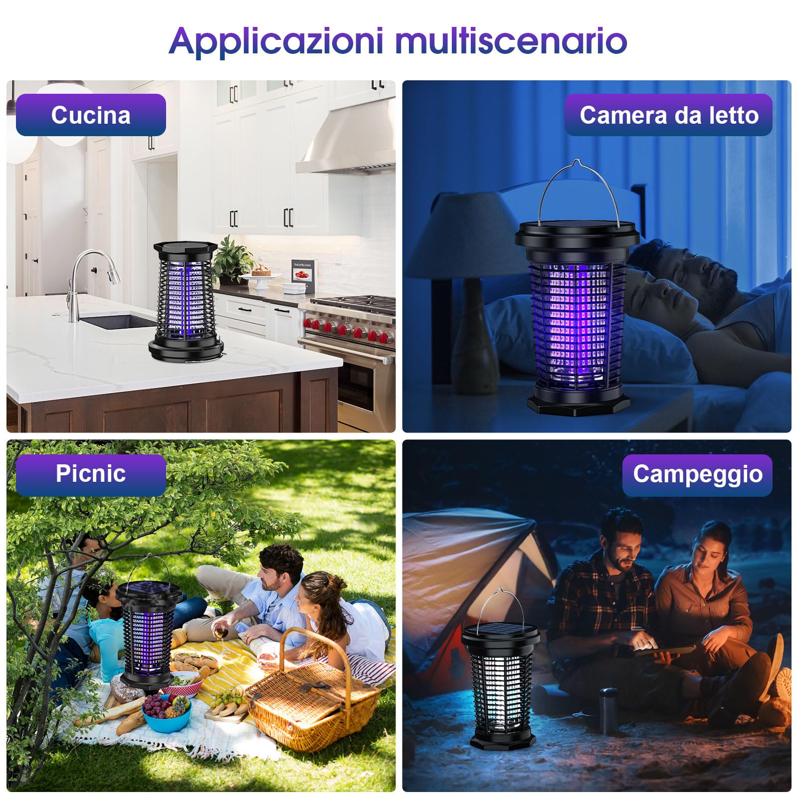 PALONE Lampada Antizanzara Solare 4500V da Appendere | Ricarica USB, Dotato di Pannello Solare Regolabile da 5,5W/5V e Cavo da 3,5m, Lunga Autonomia per giardini e spazi esterni