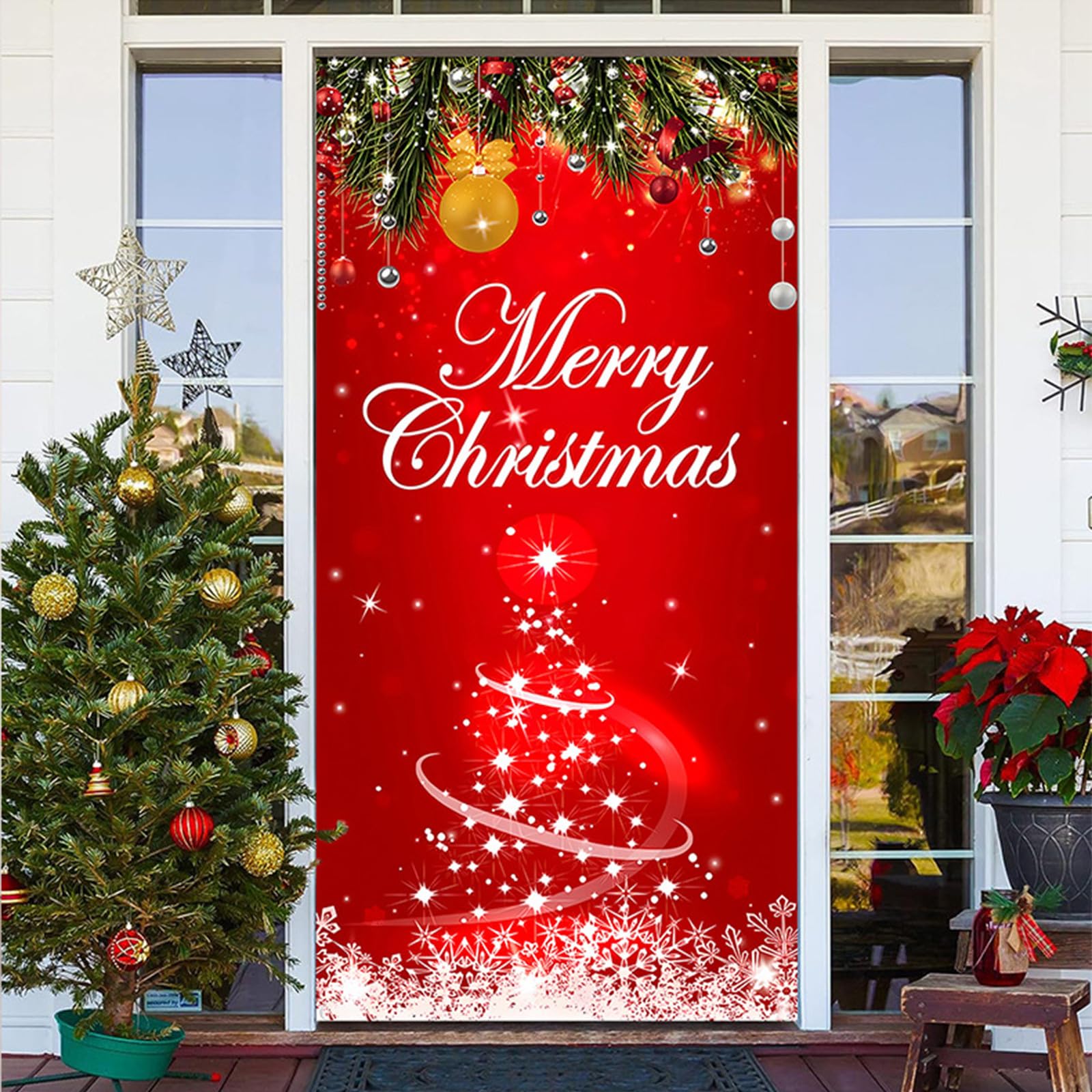 Chickwin Weihnachtstür-Aufhänger Mit Weihnachtsmann-Motiv – 90x200 Cm, Polyester, Inkl. Seil