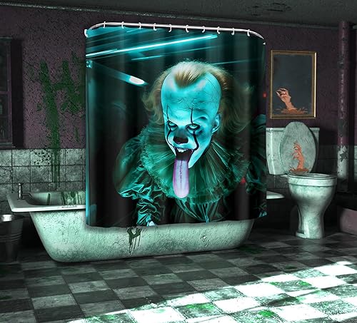 Miniatura 2 de Cortina de ducha de Halloween Nightmare Clown Sinister Pennywise The IT, decoración navideña temática de película de terror, cortina de baño