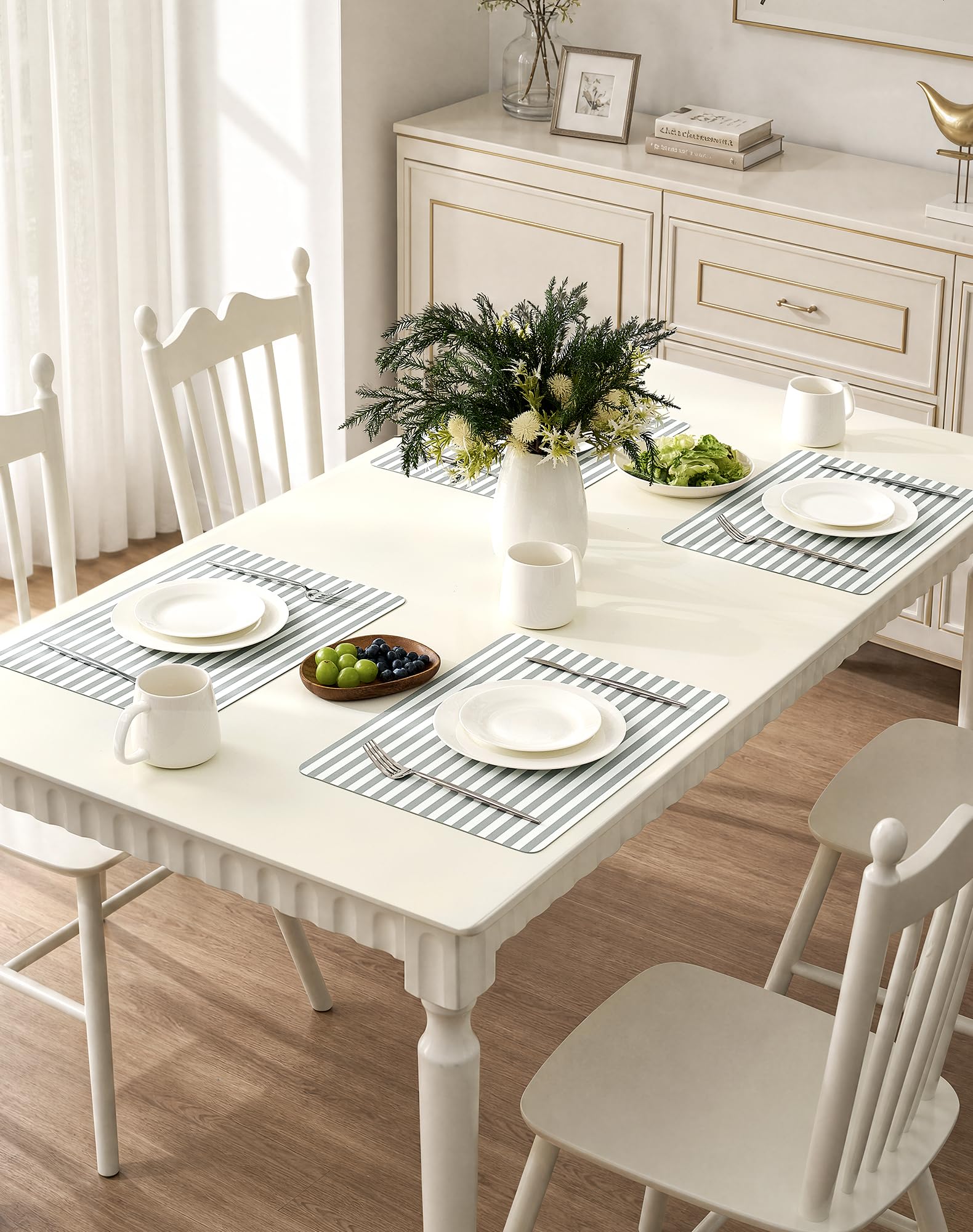 Leetaltree Set di 6 tovagliette in pelle a righe, colore: grigio