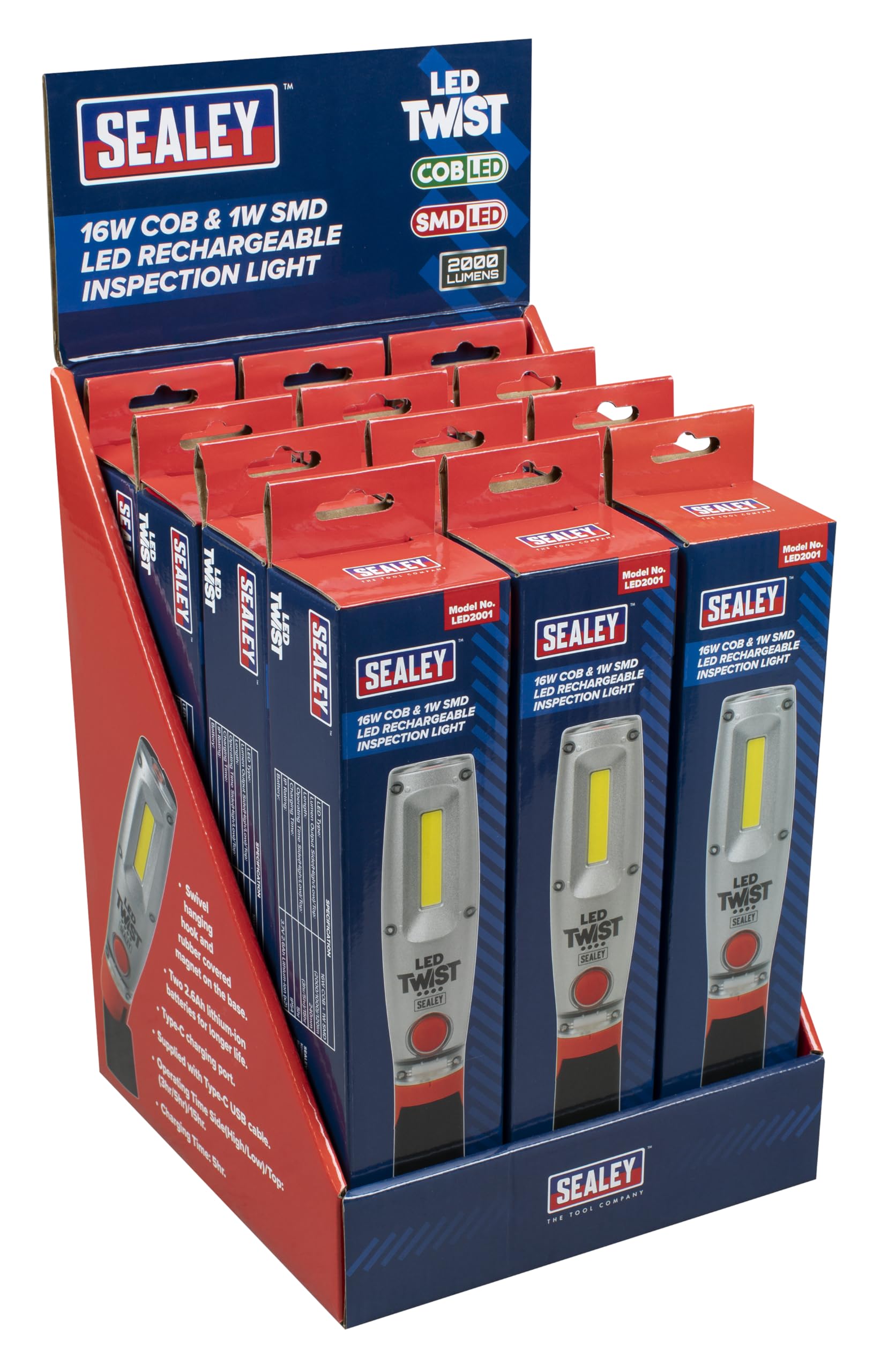 Sealey LED2001DB LED Twist Rechargeable Inspection Light 16W COB & 1W SMD - D