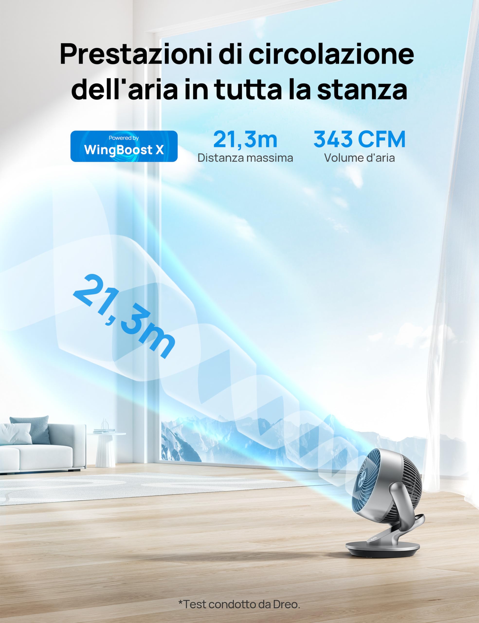 Dreo Ventilatore da tavolo intelligente, 28 dB, diametro di 18 cm, 4 velocità, 5 modalità, timer 12 ore, oscillazione 120° + 90°, telecomando vocale, funzione raffreddamento, Lynx S, argento