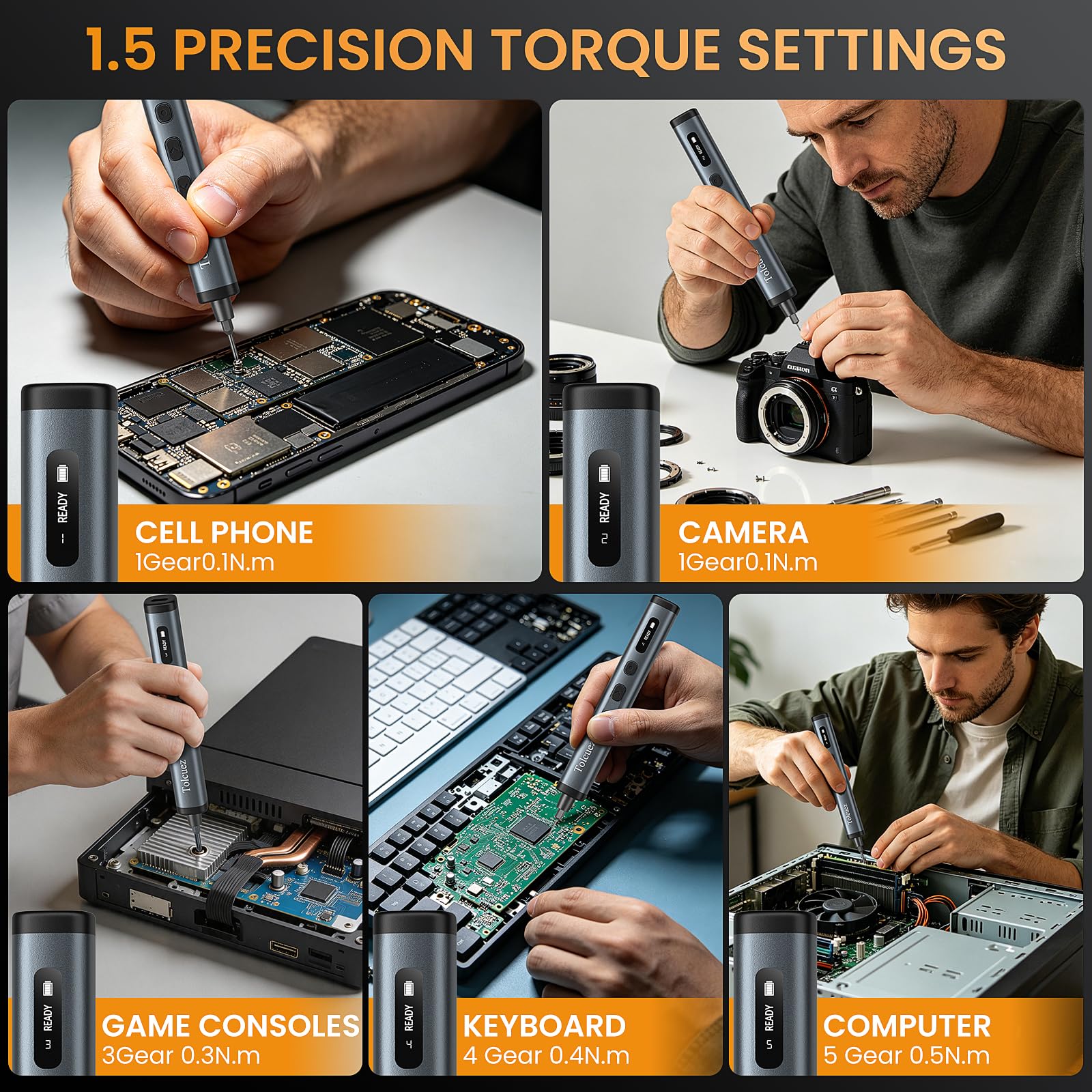 Mini destornillador eléctrico, juego de destornilladores de precisión de 78 piezas, equipado con una pantalla digital inteligente, 5 velocidades ajustables, cabeza magnética S2, adecuado para