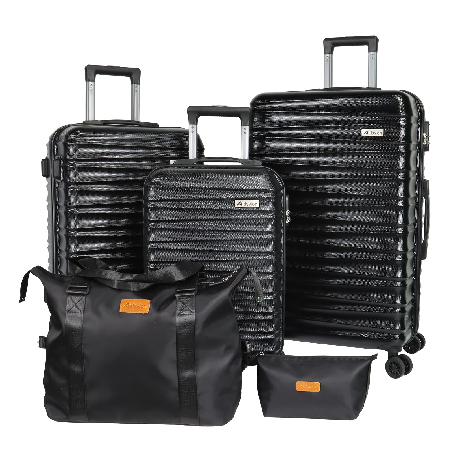 3-piece luggage set, luggage with wheels, rotating hardshell suitcase 5-piece set, Black, Fashion