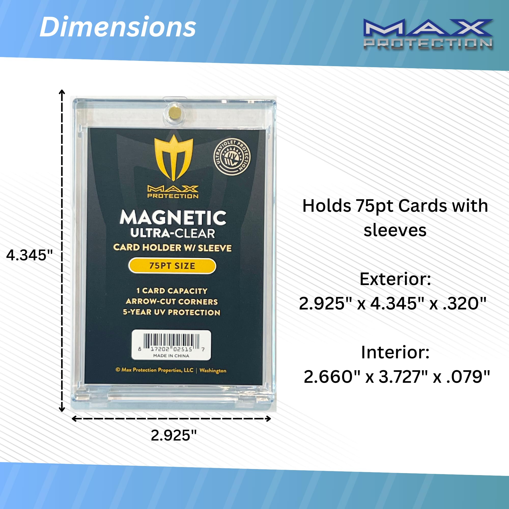 Amazon.com: Max Protection Magnetic Card Holder for Sleeved Cards – 25-Pack  75pt Ultra-Clear Cases – Hard Plastic Card Sleeves Holders, UV Protector  Case