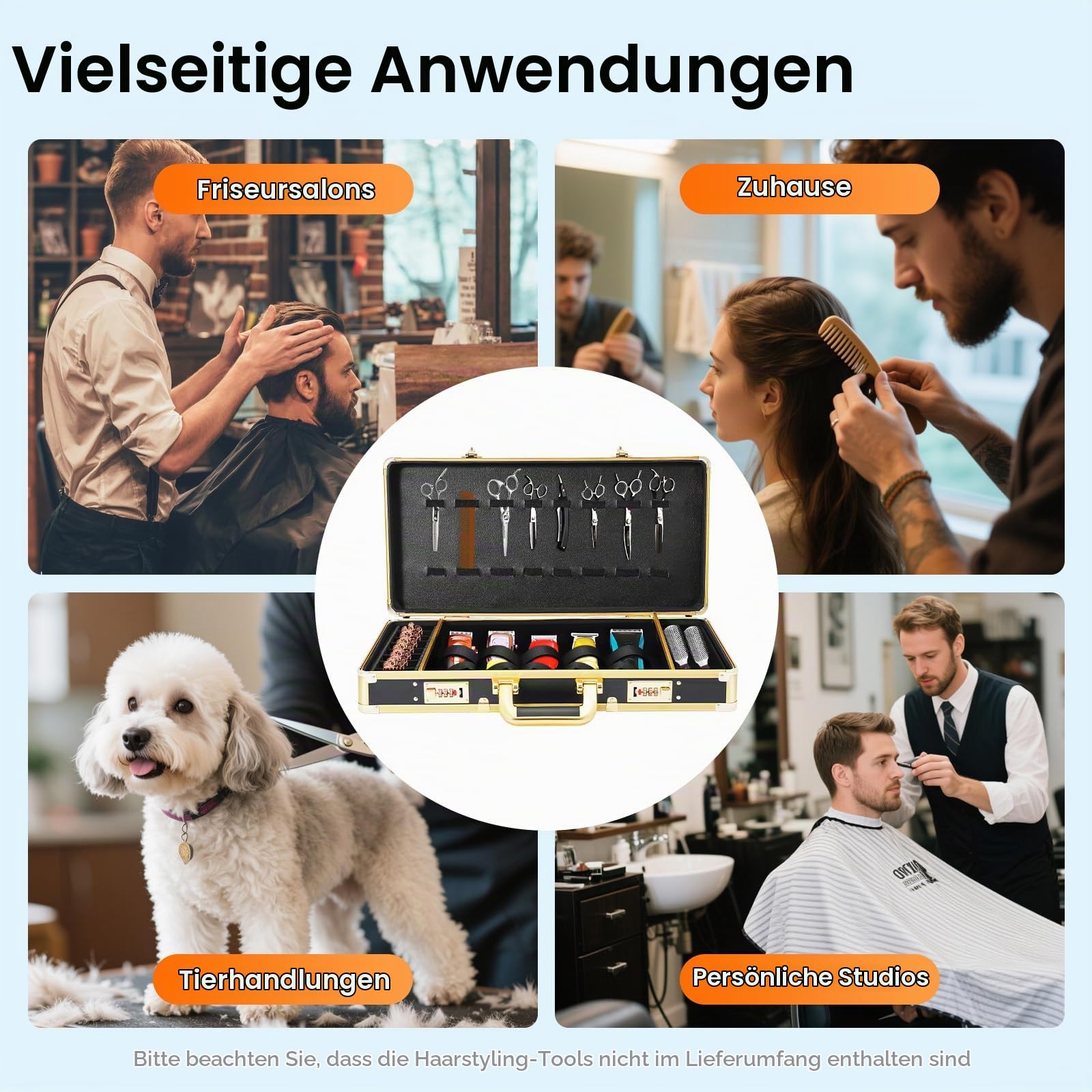 MINRS Tragbarer Barber Case mit Sicheres Passwortschloss, Barber Tragekoffer Barber Salon Stylist Carrying Suitcase Friseur Tool Organizer for Scheren, Trimmer, Kämme, Bürsten 55 x 27 x 10 cm Schwarz