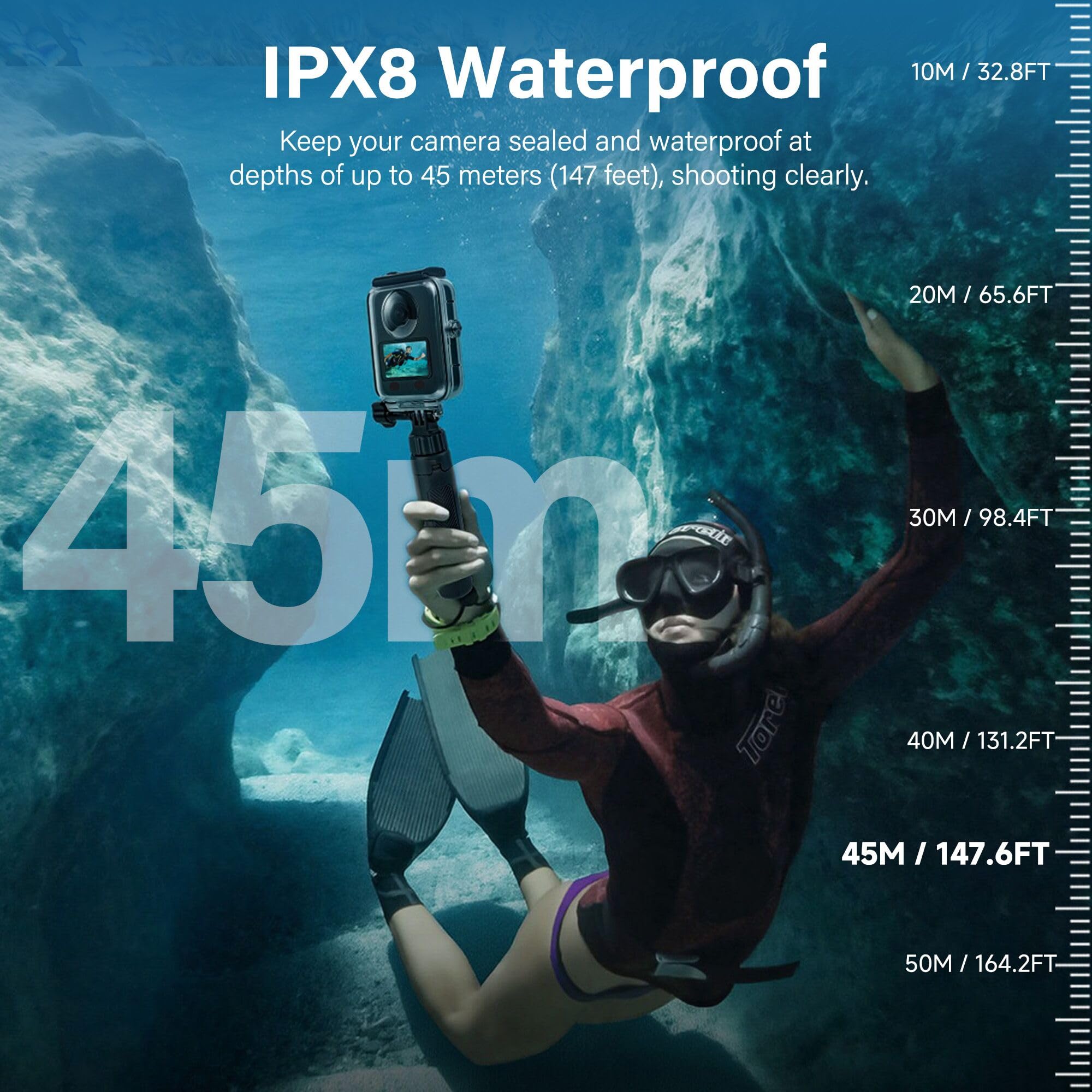 Walking Way Custodia Impermeabile per DJI Osmo 360, Alloggiamento per Fotocamera Subacquea Touch-Screen Anti-Appannamento, Immersioni Profonde fino 45m Supporto Sgancio Rapido, Accessori a Vite