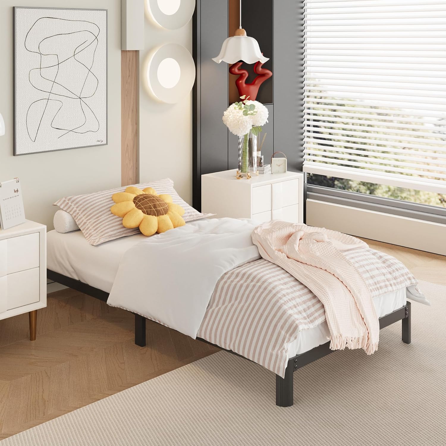 9 Inch Twin Bed Frames with Rounded Corner Legs, Heavy Duty Metal Twin Size Platform Bed Frame No Box Spring Needed, Easy Assembly, Noise Free, Black - Image 9