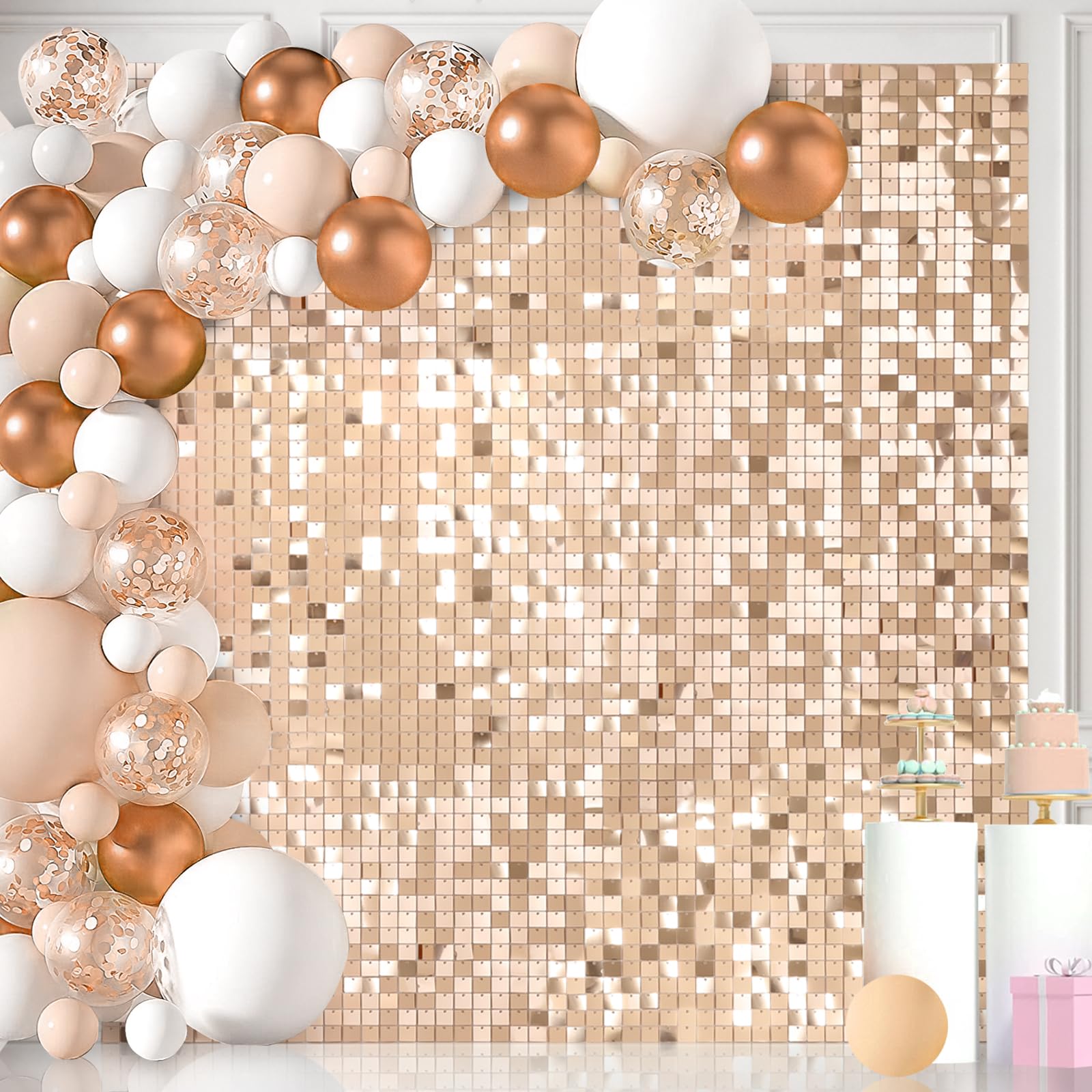 36 Panels Sequin Backdrop Champagne Shimmer Wall Backdrop 6FTx5FT Party Backdrop 30 Pack Glitter Birthday Backdrops Sheets Bridal Shower Parties