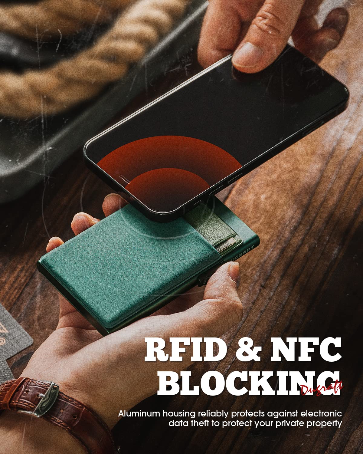 DUGRAFT Porta Carte con Tasca per Soldi, Minimalista da Uomo Sottile in Alluminio Metallo Pop-Up Portafoglio con Confezione Regalo, Contiene 5 Carte e Contanti