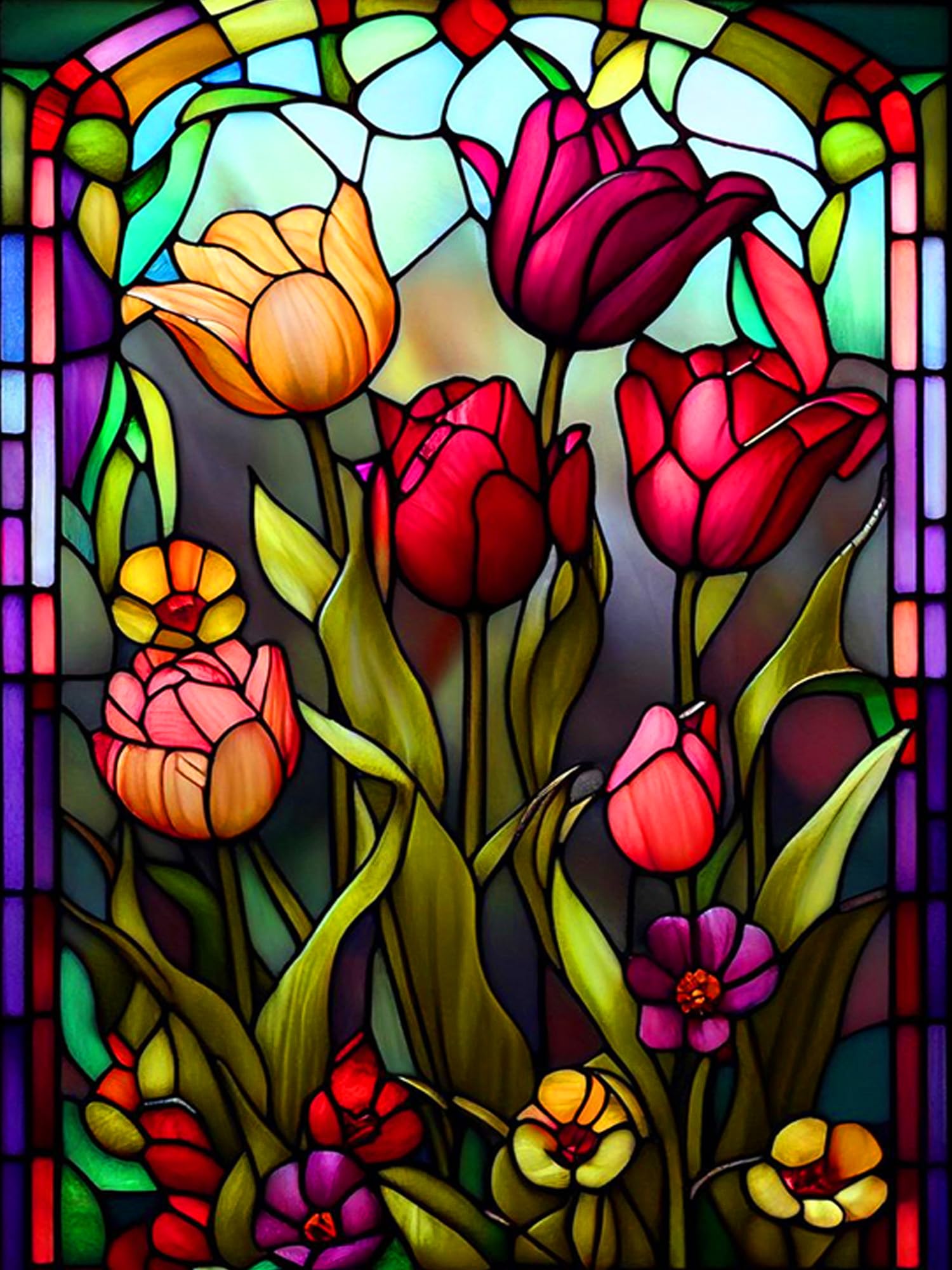 1000 Pieces Puzzles for Adults - Tulip Flowers Stained Glass Funny Inspirational Wooden Jigsaw Puzzles for Family Activities Games