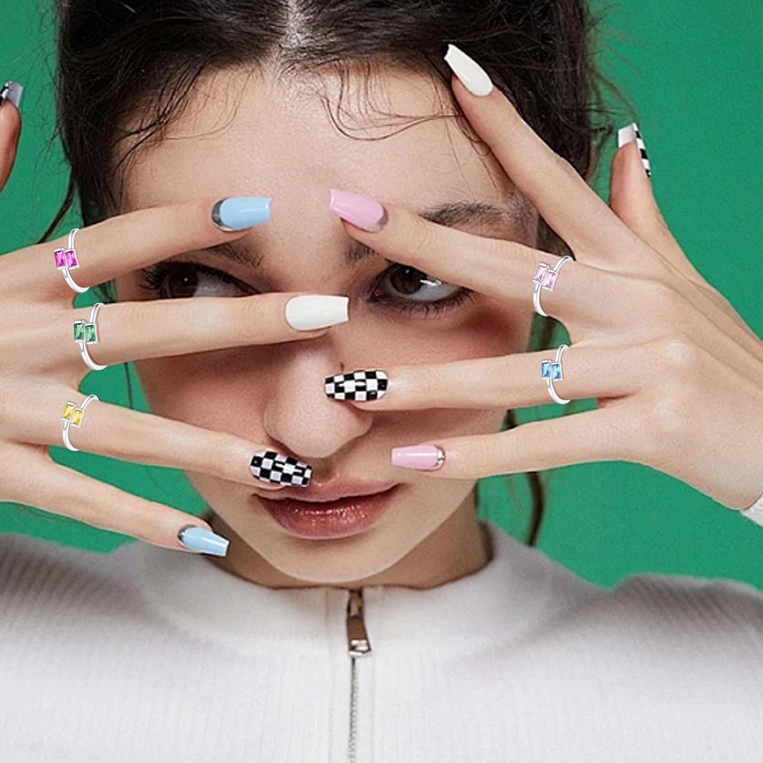 925 Sterling Silver Birthstone Rings for Women Dainty Adjustable Stackable Ring Engagement Wedding Promise Rings Birthday Christmas Valentines Jewelry Gift - Image 7