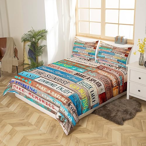 Miniatura 4 de Erosebridal Lake House Rules - Funda de edredón para niños y niñas, juego de ropa de cama con temática de lago, tamaño individual, funda de edredón