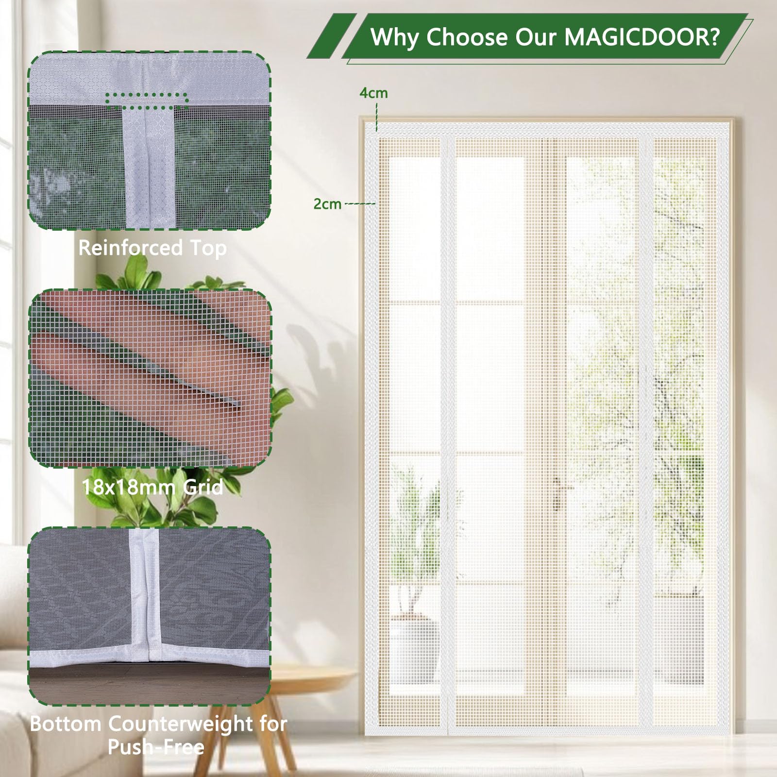 MAGICDOOR Doppelt Öffnendes Fliegengitter Tür Magnet 155x230cm-Weiß