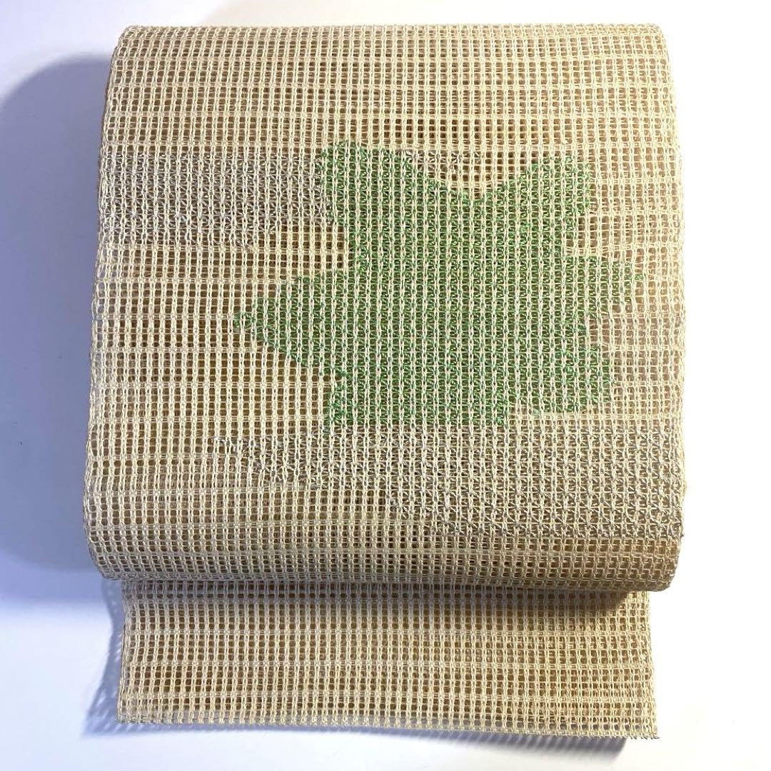 Amazon.co.jp: 4k1561 名古屋帯 絹 夏物 夏帯 粗紗 ベージュ 緑 銀色  