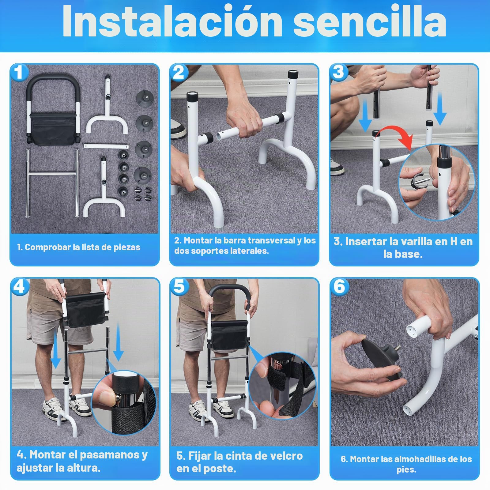 AKOZLIN Ayuda para levantarse para personas mayores, altura regulable, soporta hasta 136 kg | Soporte móvil para levantarse y sentarse, ayuda para levantarse de la cama, adecuado para personas mayores y discapacitadas