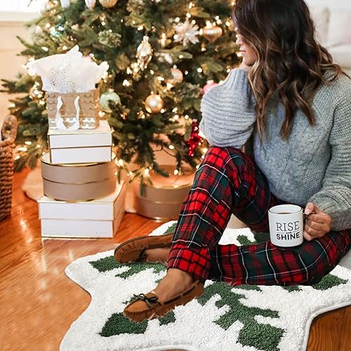 Miniatura 5 de Alfombra de baño de copos de nieve, decoración de invierno para baño, tapete con forma de nieve roja y blanca, sala de estar, dormitorio, cocina,