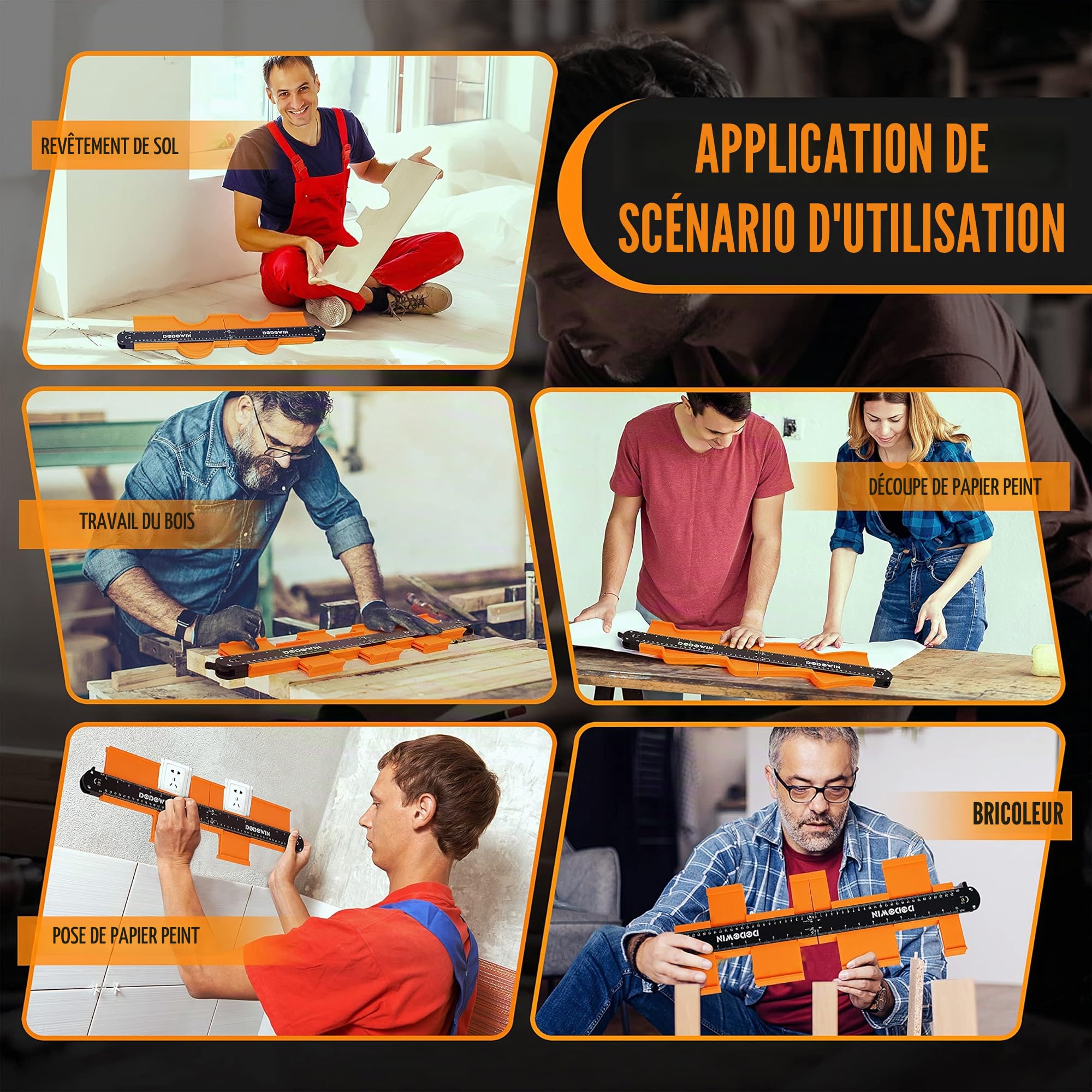 DODOWIN Jauge de Contour Connectable 50cm Copieur Profil Parquet Forme, Outils de Traçage, Coupe Carrelage, Cadeau Fête des Pères, Cadeau Papa, Idée Cadeau Fête des Pères, Cadeau pour Papa