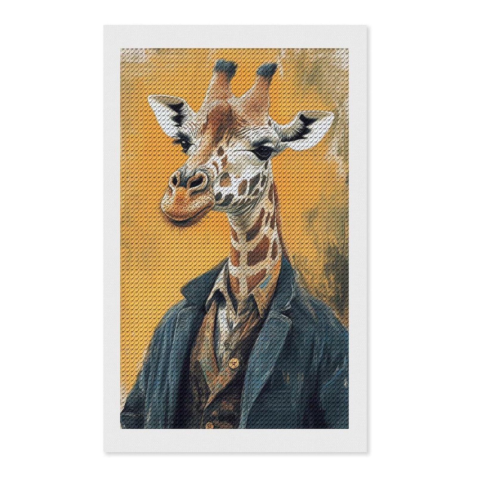 Junmoney Giraffe in Suit DIY Diamond Art Canvas Kit 12"x20", Farmhouse Decor, Vintage Style Decor, Handmade Wall Decor, Canvas Picture