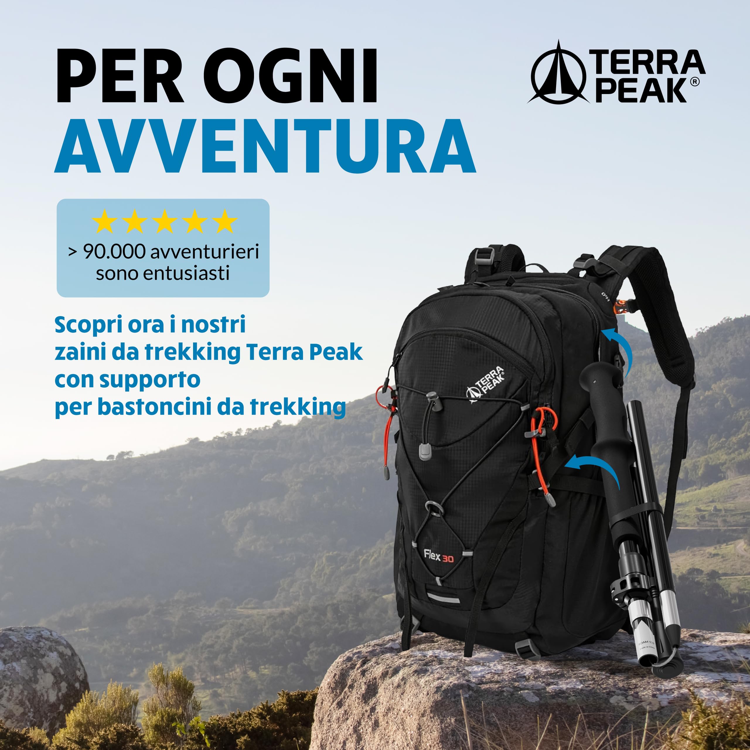 Terra Peak® Bastoncini da trekking pieghevole in alluminio (estensibili, regolabili e ultra-leggeri) - Bastoni trekking (incl. asciugamano) per nordic walking, trail running e escursionismo