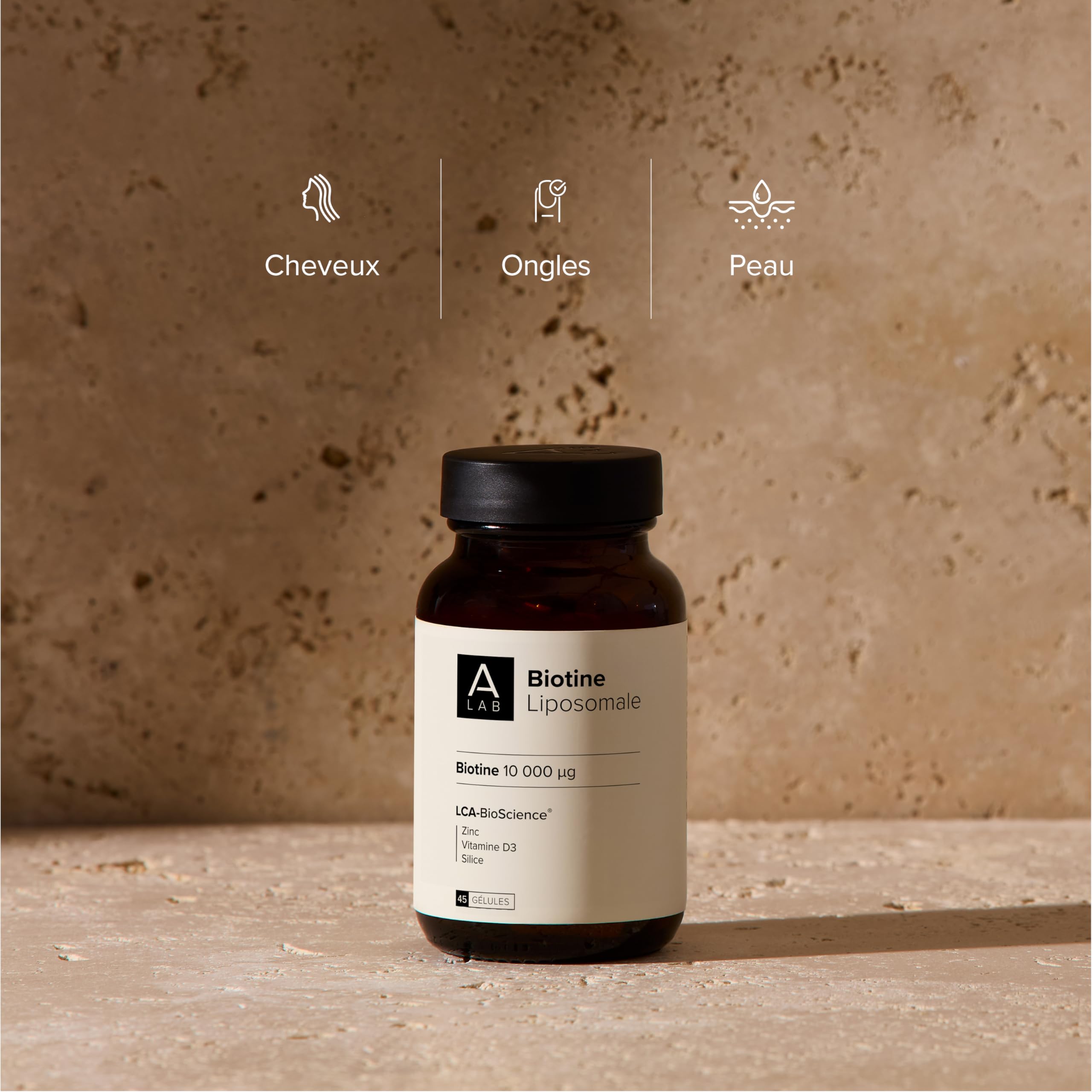 A-LAB Biotine Liposomale 10 000 µg - Pousse Cheveux & Ongles - Avec Zinc, Silice, Vitamine D3 - Assimilation Renforcée - 45 Jours