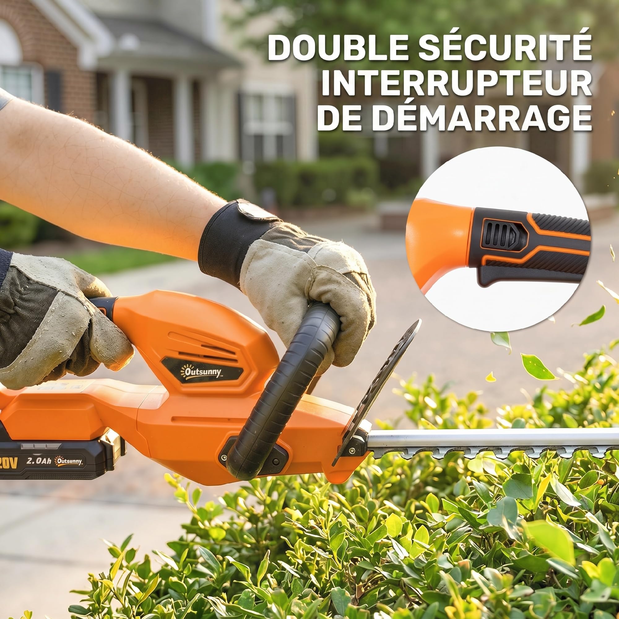 Outsunny Taille-Haies Électrique 100 W, Batterie 2,0 Ah, Lame 51 cm, Orange