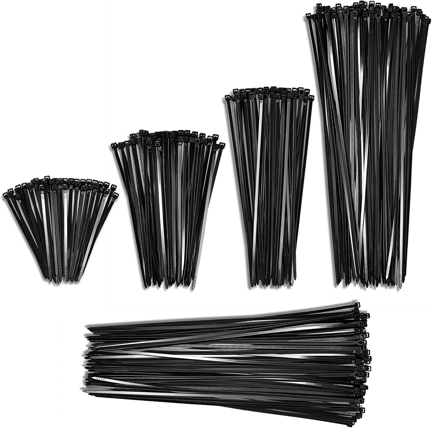 Black Cable Zip Ties Heavy Duty 4", 6", 8", 12" Inch (400 Pack, 100 each size) - 40lbs Tensile Strength & 12 Inch Zip Cable Ties Black (100 Pack), 40lbs, Self-Locking Premium Nylon Cable Wire Ties