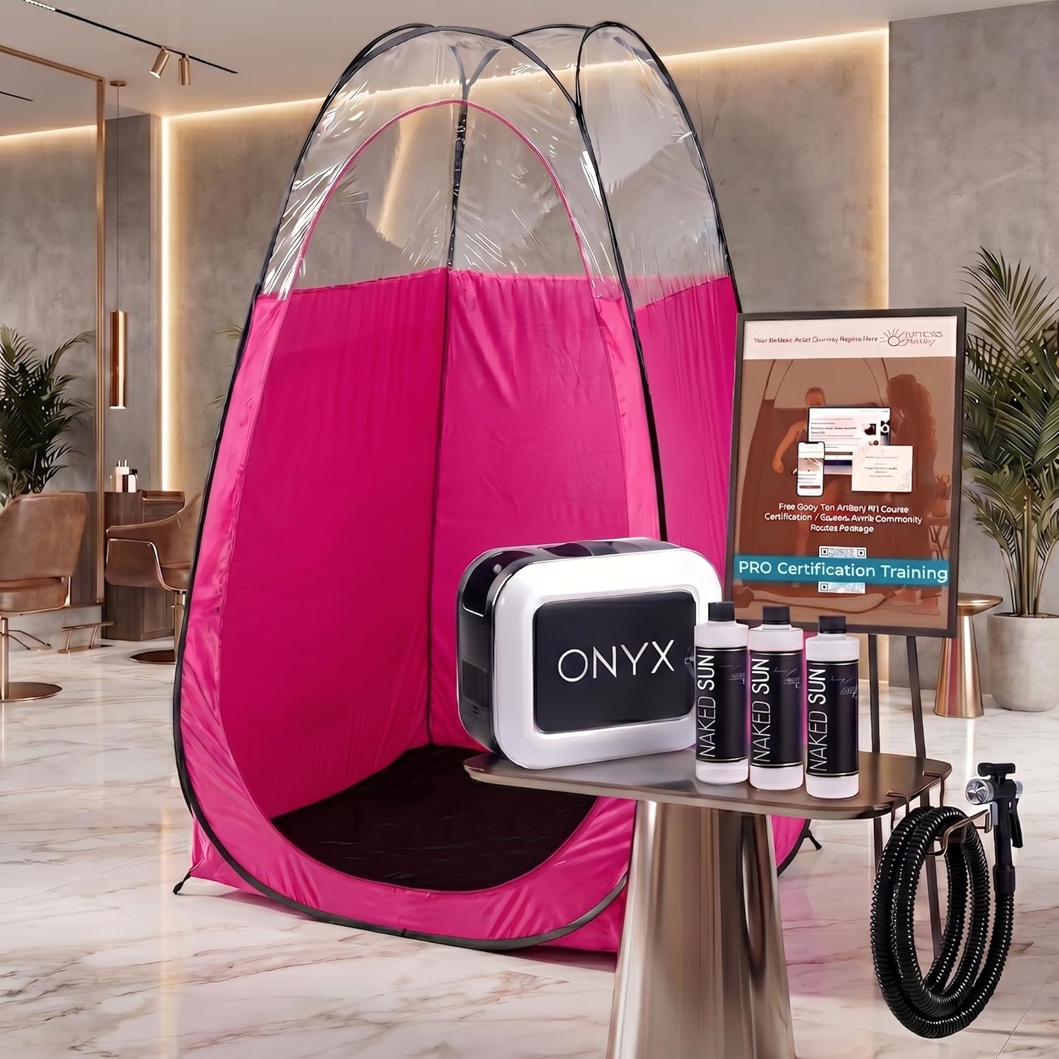 Naked Sun XL Portable Spray Tan Tent – Extra Large Pop Up Tent for Professional Tanning, Heavy Duty Fabric Mobile Spray Room with Carrying Bag & Easy Clean Floor - Pink