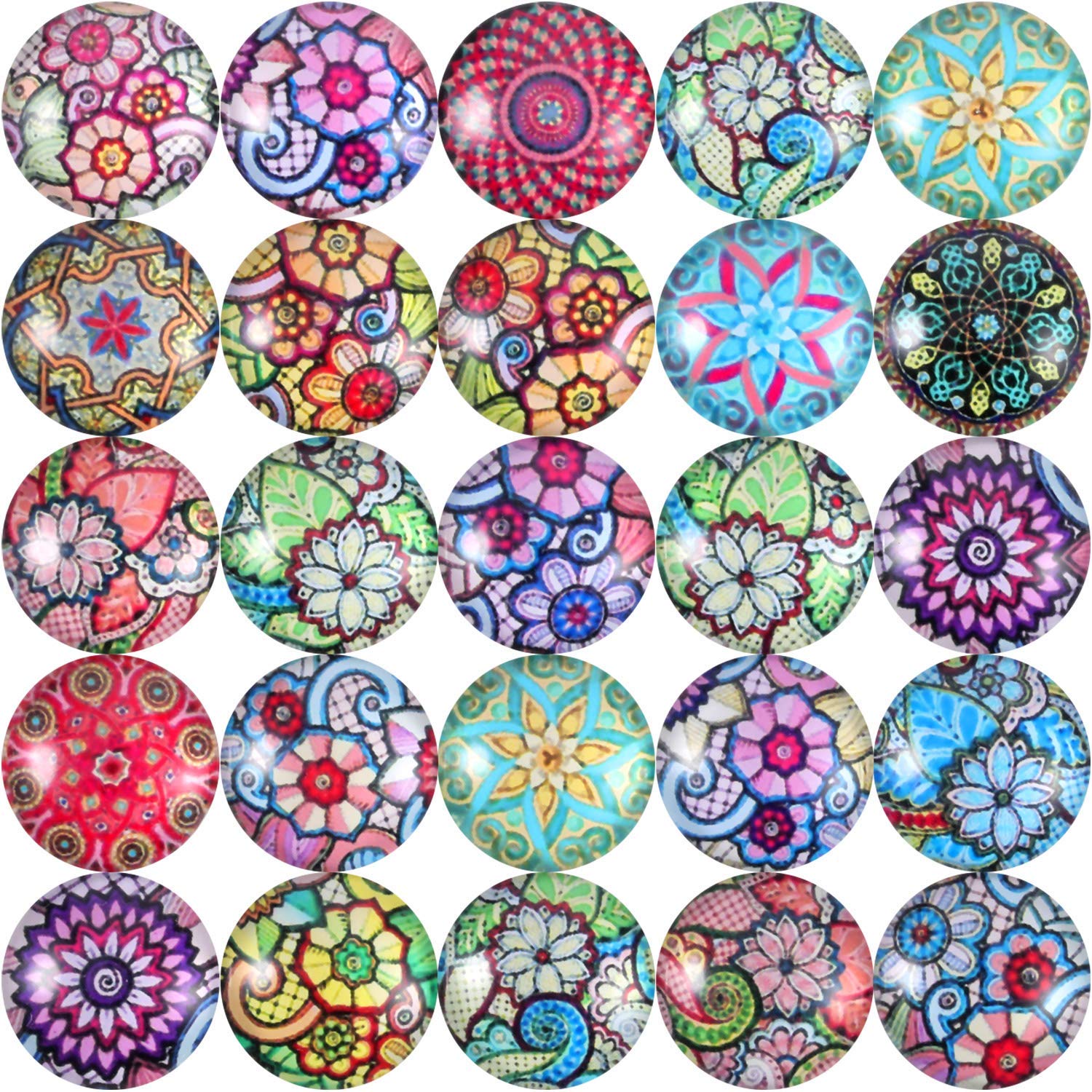 JOVITEC 12 mm Mixed Color Flower Pattern Mosaic Printed Glass Half Round Crafts Glass Mosaic for Jewelry Making (400)