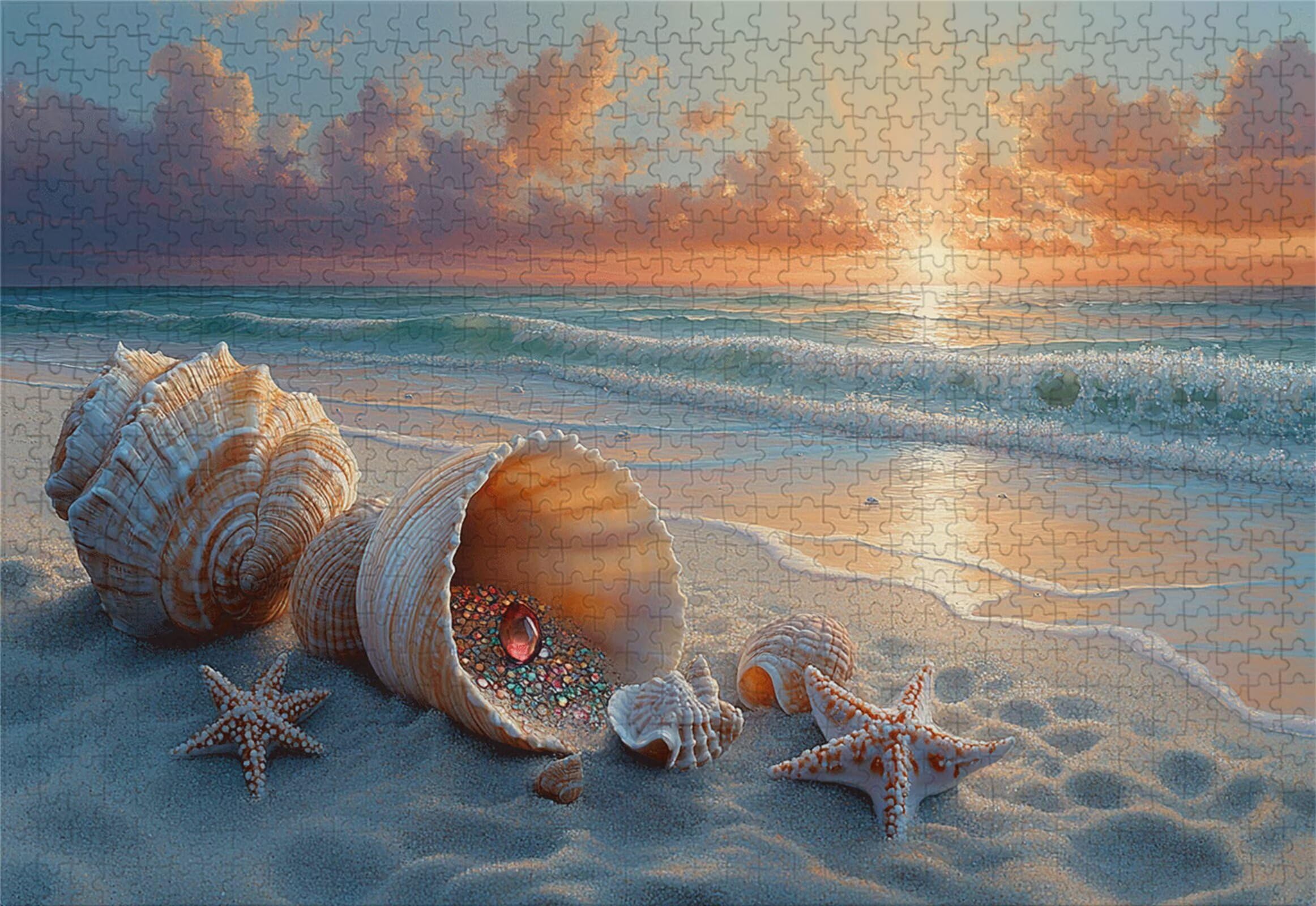 Plage Puzzle 4000 Pieces Adultes Coquille Puzzles Classiques Panorama Bois Difficile Impossible Geant Jigsaw Jeu éducatif Défi Jouet pour Enfants et Adulte dès 14 Ans Cadeau Homme Femme Boxed P-250